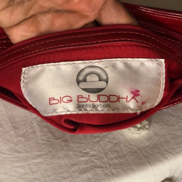 BIG BUDDHA red patent leather handbag w/ chain strap. Large Red bow in front. - Picture 9 of 10